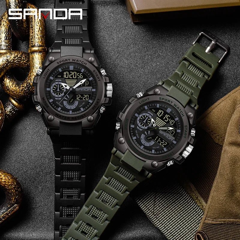 Fashion Dual Display Men's Electronic Watch Military Outdoor Sports Stopwatch Alarm Clock LED Analog Digital Men Watch - Checkouts USA