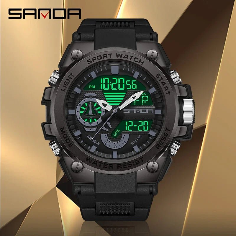 Fashion Dual Display Men's Electronic Watch Military Outdoor Sports Stopwatch Alarm Clock LED Analog Digital Men Watch - Checkouts USA