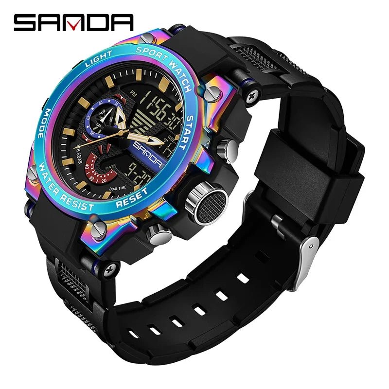 Fashion Dual Display Men's Electronic Watch Military Outdoor Sports Stopwatch Alarm Clock LED Analog Digital Men Watch - Checkouts USA
