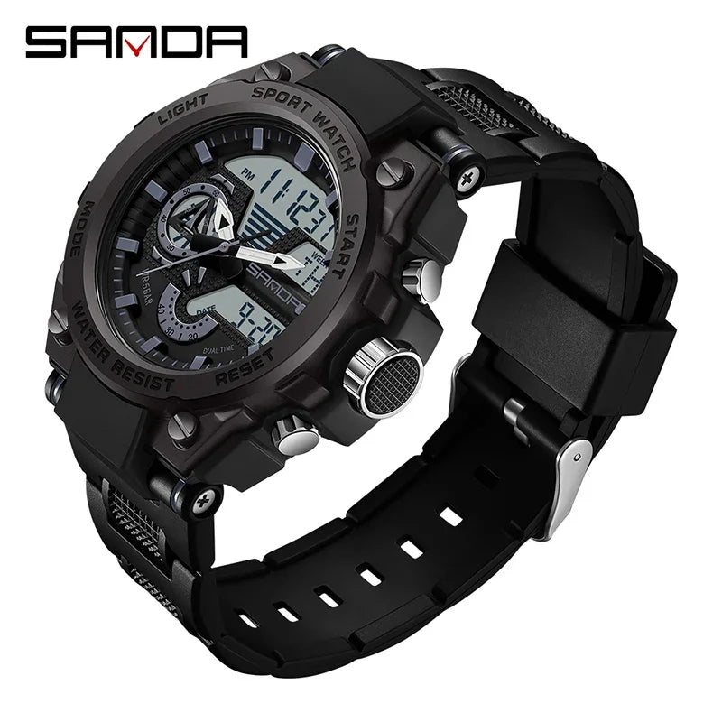 Fashion Dual Display Men's Electronic Watch Military Outdoor Sports Stopwatch Alarm Clock LED Analog Digital Men Watch - Checkouts USA