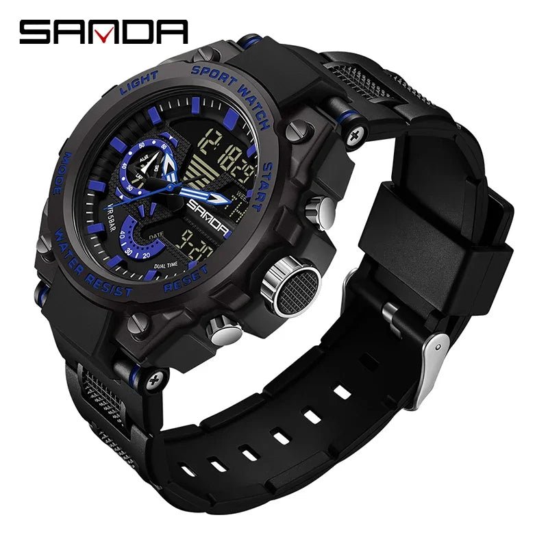 Fashion Dual Display Men's Electronic Watch Military Outdoor Sports Stopwatch Alarm Clock LED Analog Digital Men Watch - Checkouts USA