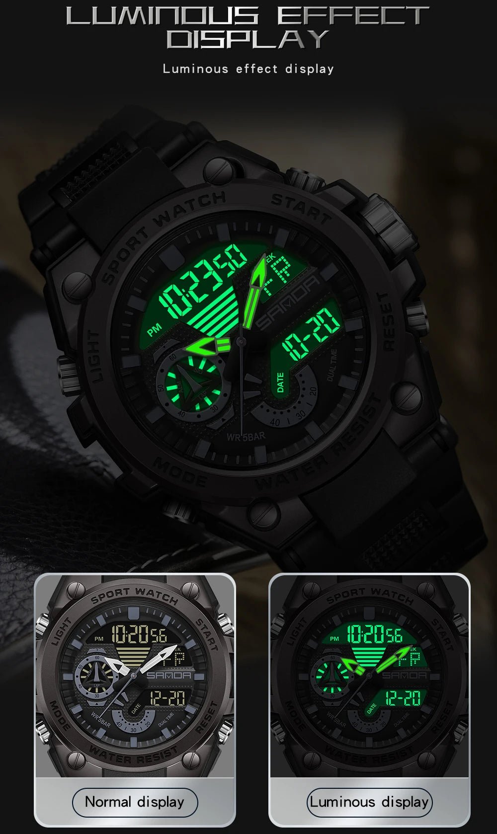 Fashion Dual Display Men's Electronic Watch Military Outdoor Sports Stopwatch Alarm Clock LED Analog Digital Men Watch - Checkouts USA