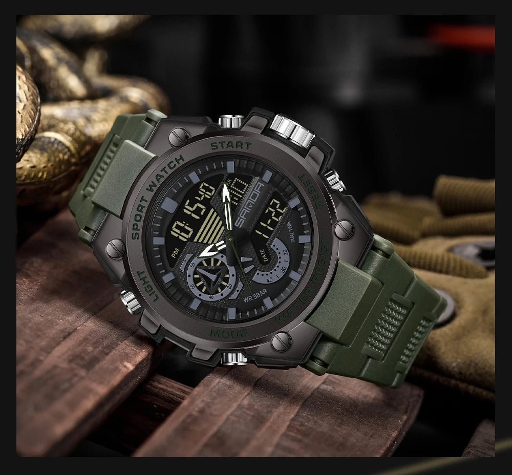 Fashion Dual Display Men's Electronic Watch Military Outdoor Sports Stopwatch Alarm Clock LED Analog Digital Men Watch - Checkouts USA