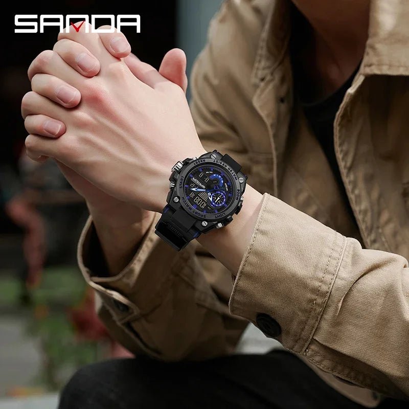 Fashion Dual Display Men's Electronic Watch Military Outdoor Sports Stopwatch Alarm Clock LED Analog Digital Men Watch - Checkouts USA