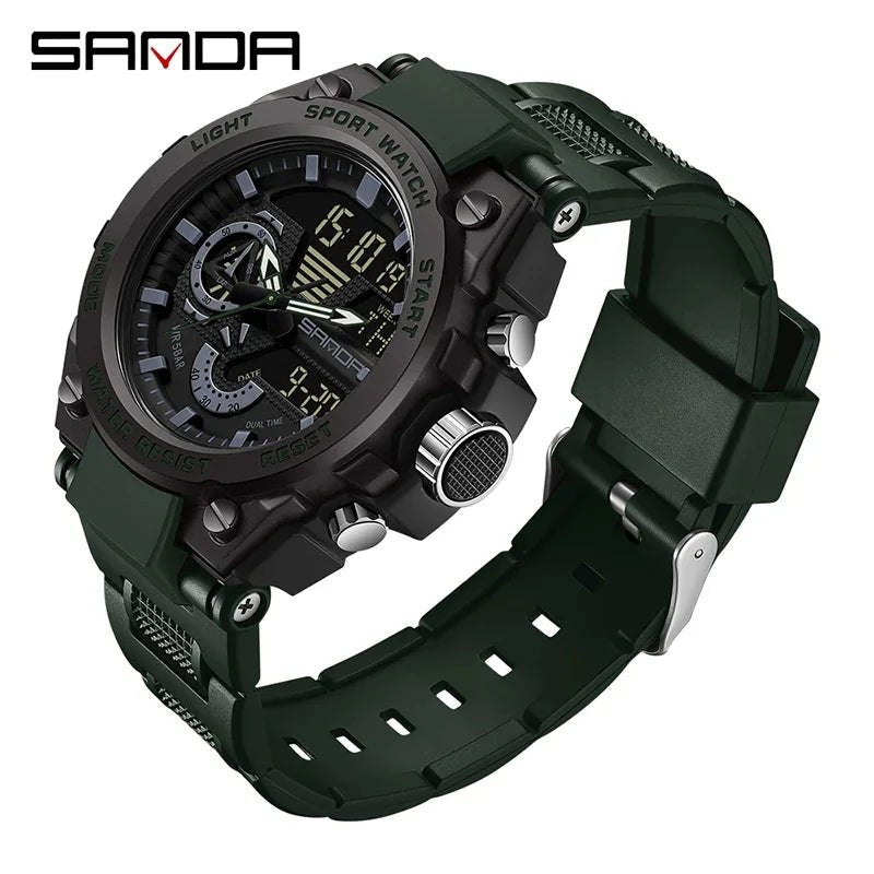 Fashion Dual Display Men's Electronic Watch Military Outdoor Sports Stopwatch Alarm Clock LED Analog Digital Men Watch - Checkouts USA
