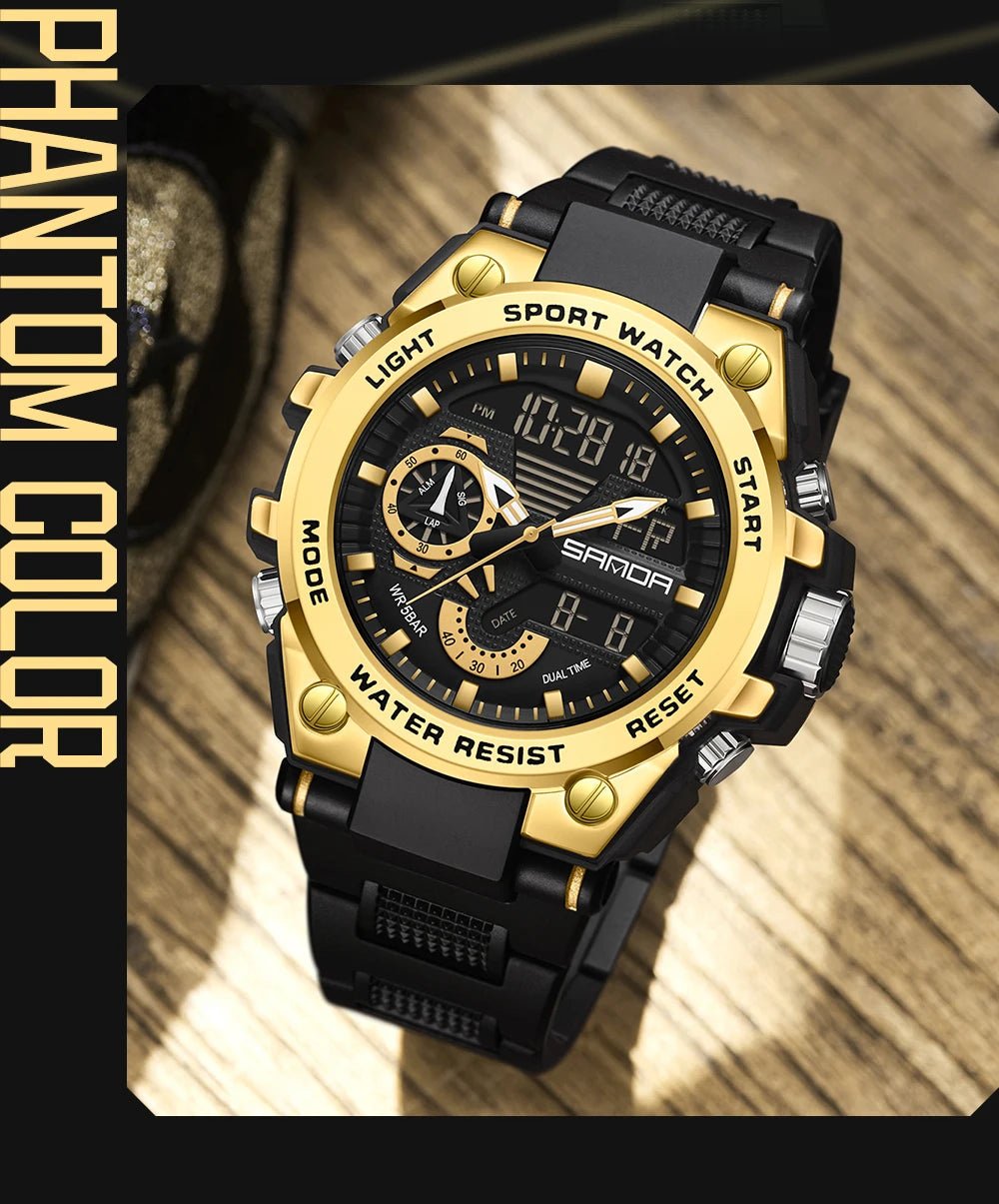 Fashion Dual Display Men's Electronic Watch Military Outdoor Sports Stopwatch Alarm Clock LED Analog Digital Men Watch - Checkouts USA
