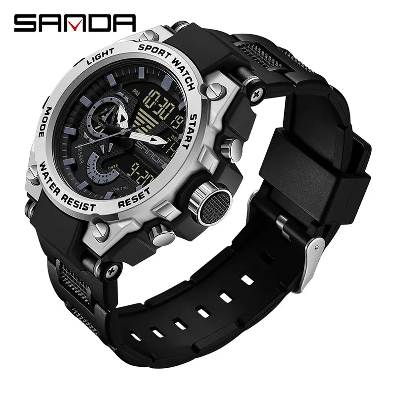 Fashion Dual Display Men's Electronic Watch Military Outdoor Sports Stopwatch Alarm Clock LED Analog Digital Men Watch - Checkouts USA
