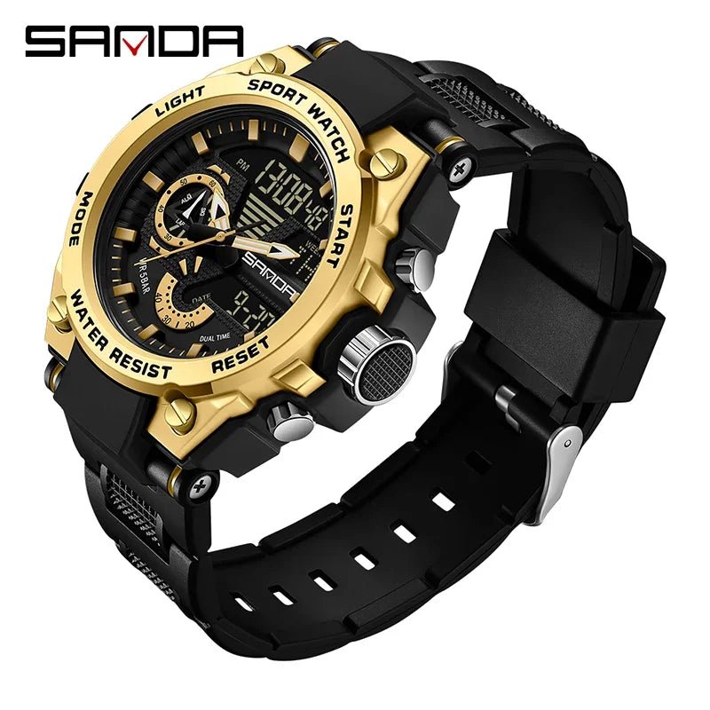 Fashion Dual Display Men's Electronic Watch Military Outdoor Sports Stopwatch Alarm Clock LED Analog Digital Men Watch - Checkouts USA