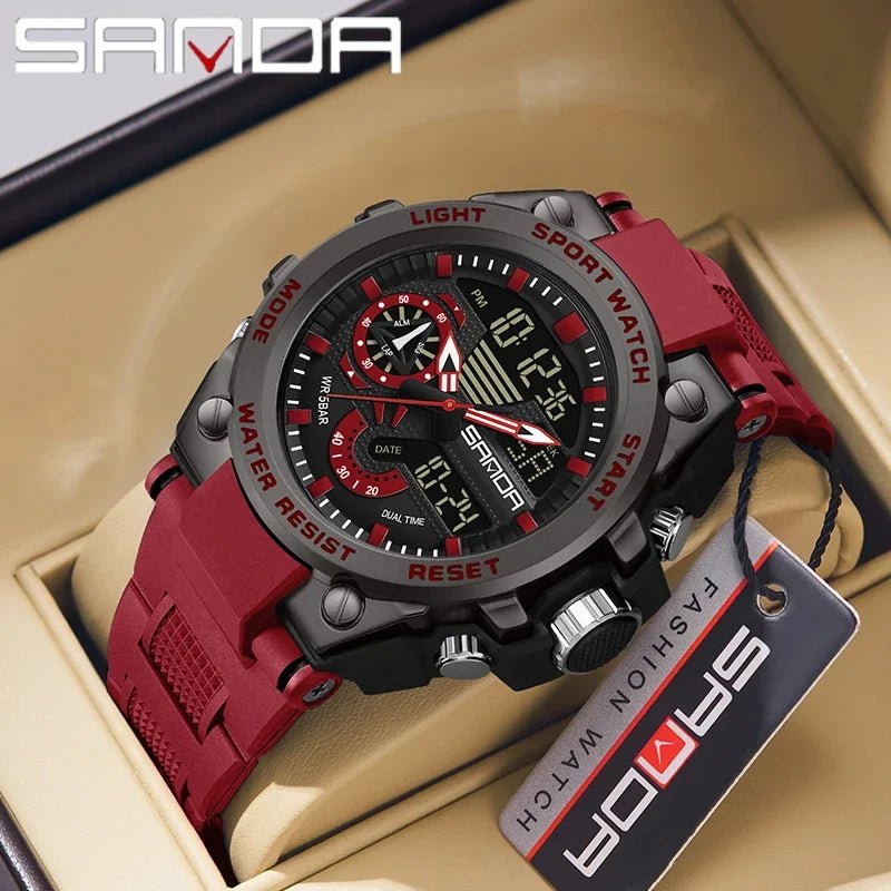 Fashion Dual Display Men's Electronic Watch Military Outdoor Sports Stopwatch Alarm Clock LED Analog Digital Men Watch - Checkouts USA