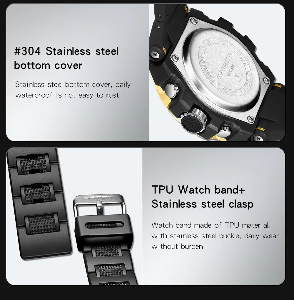 Fashion Dual Display Men's Electronic Watch Military Outdoor Sports Stopwatch Alarm Clock LED Analog Digital Men Watch - Checkouts USA