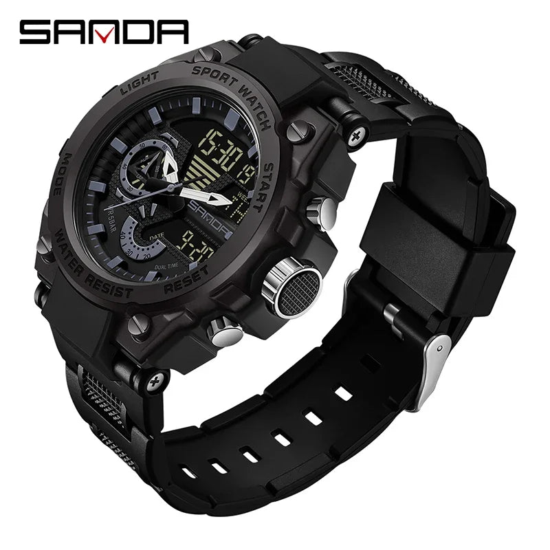 Fashion Dual Display Men's Electronic Watch Military Outdoor Sports Stopwatch Alarm Clock LED Analog Digital Men Watch - Checkouts USA