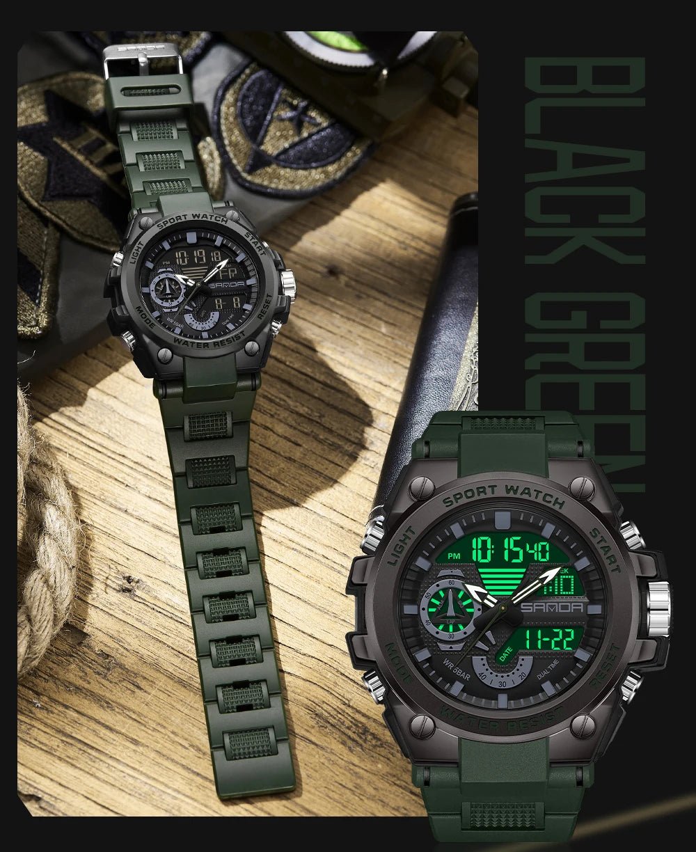 Fashion Dual Display Men's Electronic Watch Military Outdoor Sports Stopwatch Alarm Clock LED Analog Digital Men Watch - Checkouts USA