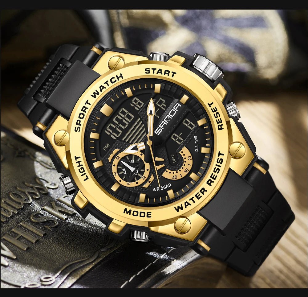 Fashion Dual Display Men's Electronic Watch Military Outdoor Sports Stopwatch Alarm Clock LED Analog Digital Men Watch - Checkouts USA