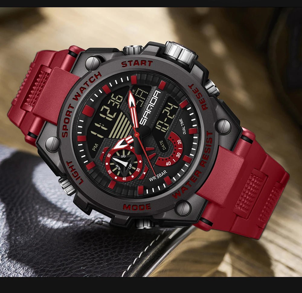 Fashion Dual Display Men's Electronic Watch Military Outdoor Sports Stopwatch Alarm Clock LED Analog Digital Men Watch - Checkouts USA