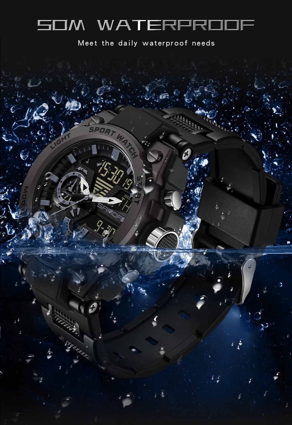 Fashion Dual Display Men's Electronic Watch Military Outdoor Sports Stopwatch Alarm Clock LED Analog Digital Men Watch - Checkouts USA