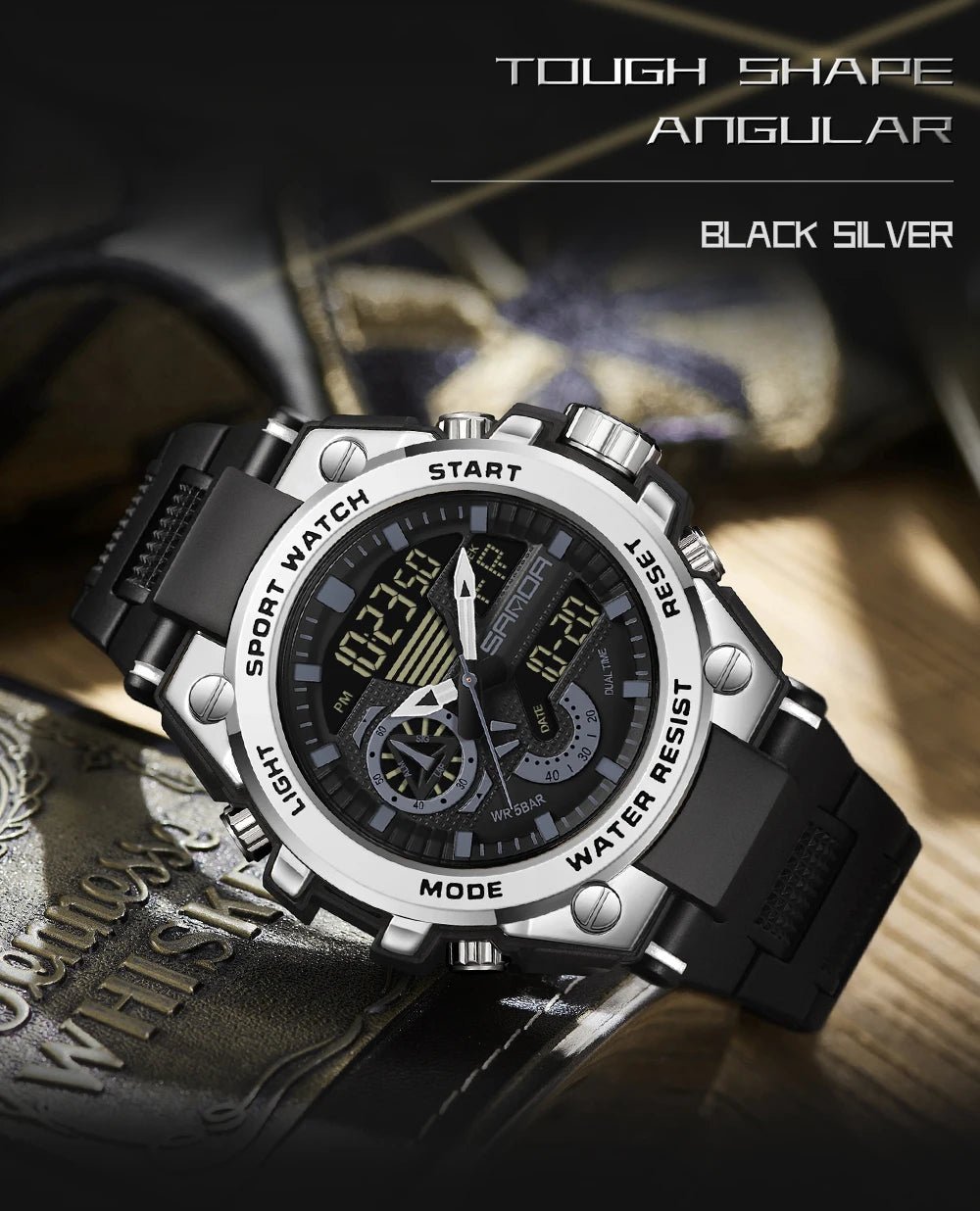 Fashion Dual Display Men's Electronic Watch Military Outdoor Sports Stopwatch Alarm Clock LED Analog Digital Men Watch - Checkouts USA