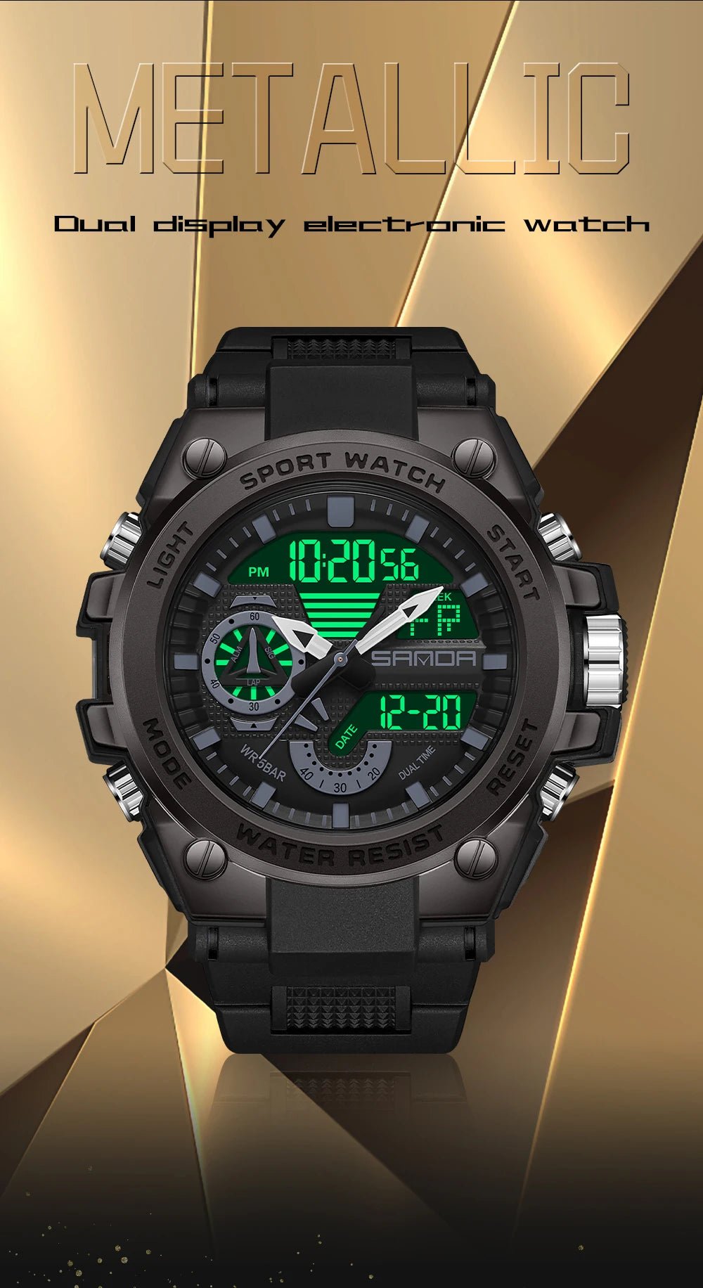 Fashion Dual Display Men's Electronic Watch Military Outdoor Sports Stopwatch Alarm Clock LED Analog Digital Men Watch - Checkouts USA