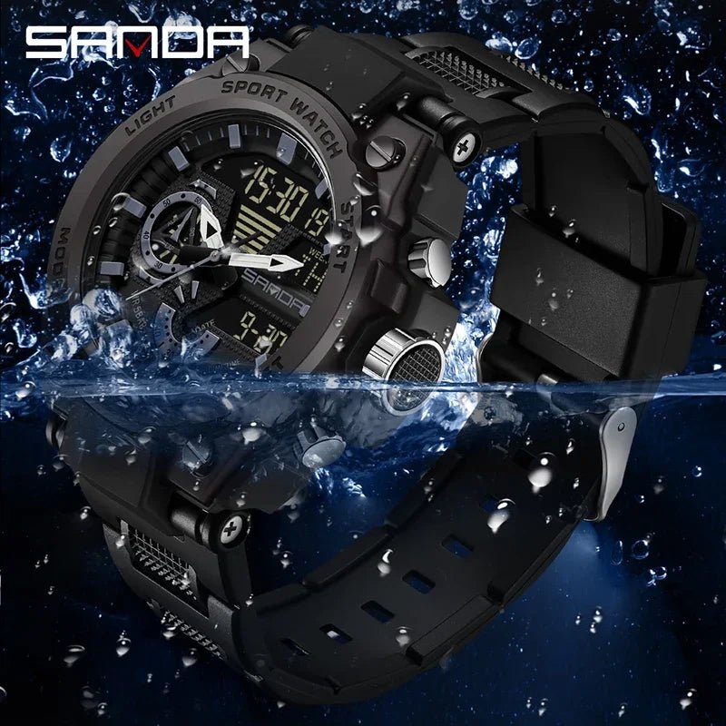Fashion Dual Display Men's Electronic Watch Military Outdoor Sports Stopwatch Alarm Clock LED Analog Digital Men Watch - Checkouts USA