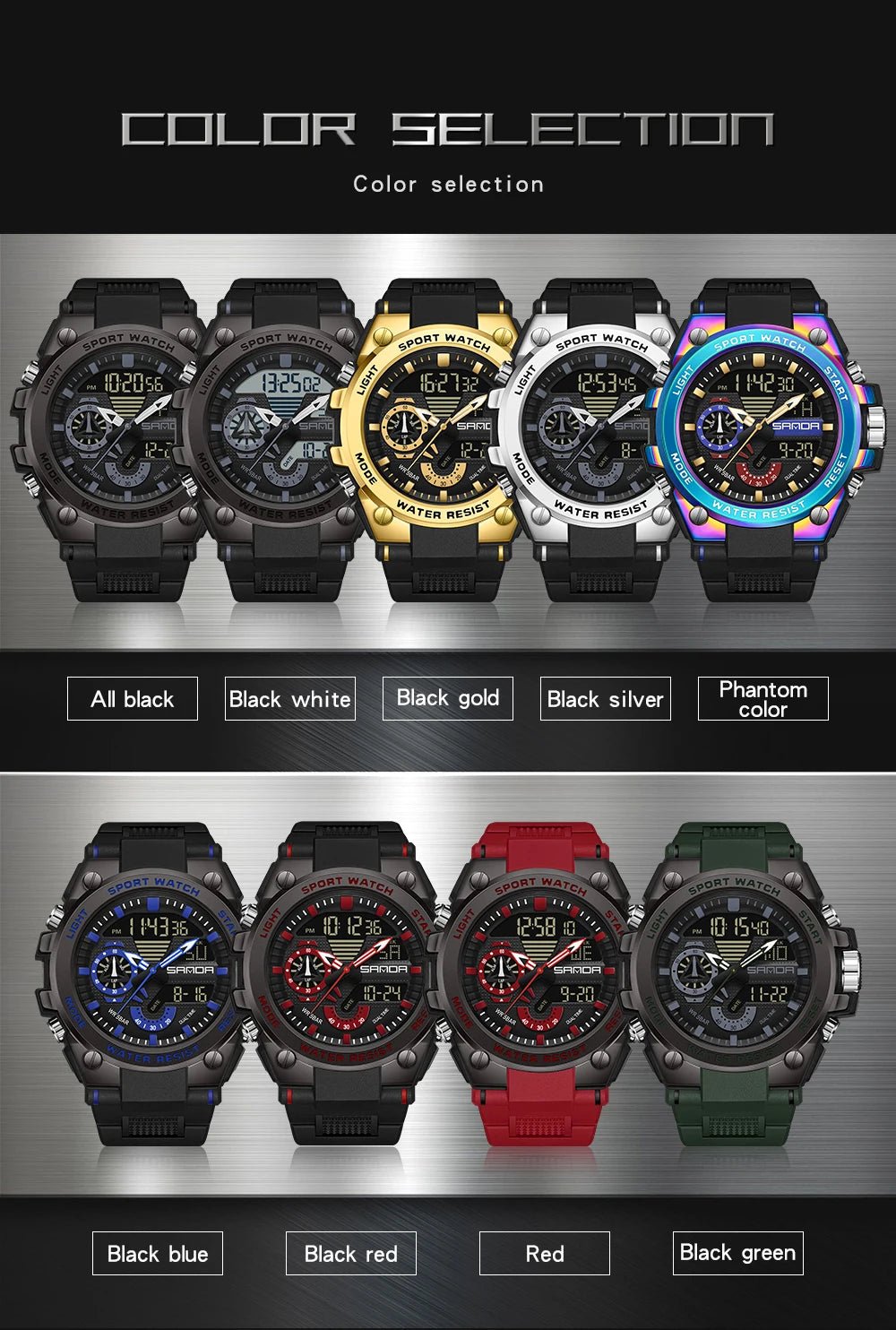Fashion Dual Display Men's Electronic Watch Military Outdoor Sports Stopwatch Alarm Clock LED Analog Digital Men Watch - Checkouts USA