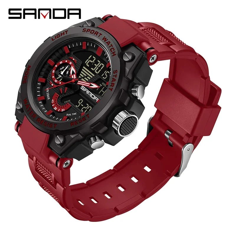 Fashion Dual Display Men's Electronic Watch Military Outdoor Sports Stopwatch Alarm Clock LED Analog Digital Men Watch - Checkouts USA