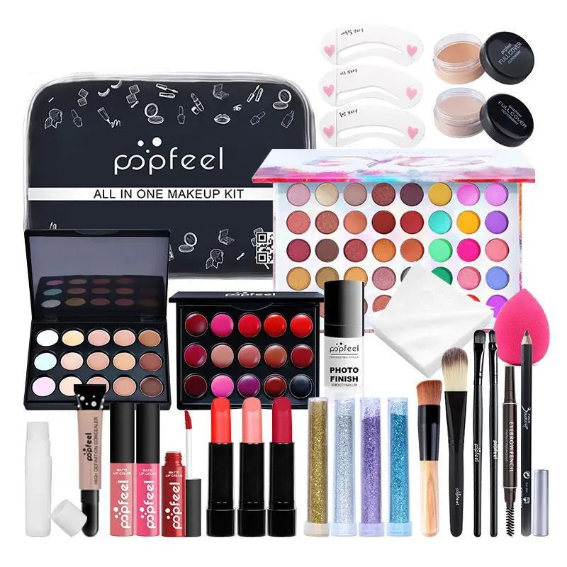 Full Makeup Set Lipstick Eyeshadow Eyeliner Highlight Korean Cosmetics Kit Make - up for women Makeup Puff Eyebrow Pencil - Checkouts UK