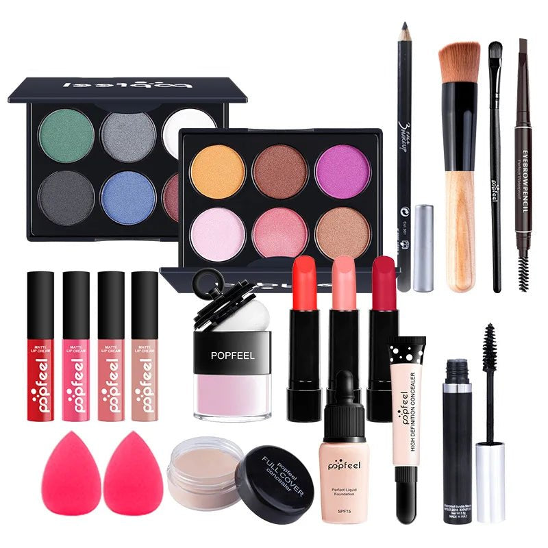 Full Makeup Set Lipstick Eyeshadow Eyeliner Highlight Korean Cosmetics Kit Make - up for women Makeup Puff Eyebrow Pencil - Checkouts UK