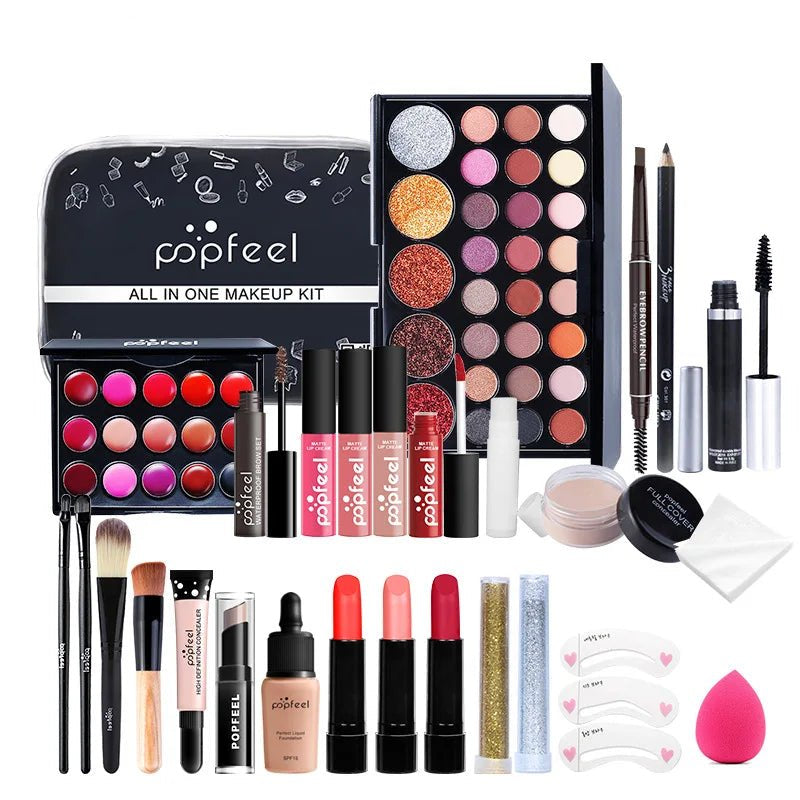 Full Makeup Set Lipstick Eyeshadow Eyeliner Highlight Korean Cosmetics Kit Make - up for women Makeup Puff Eyebrow Pencil - Checkouts UK