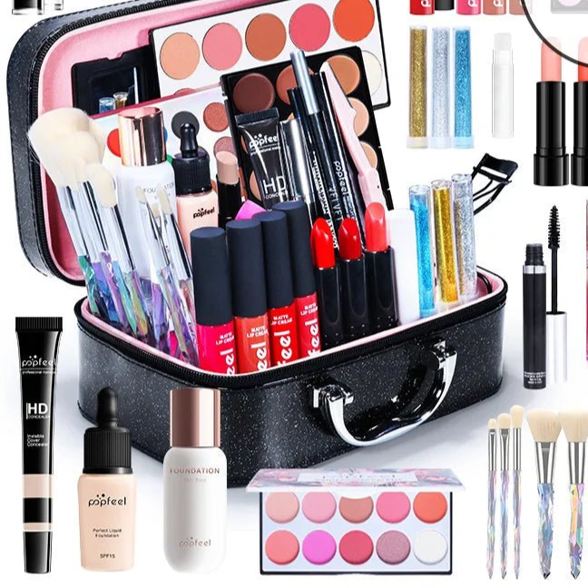 Full Makeup Set Lipstick Eyeshadow Eyeliner Highlight Korean Cosmetics Kit Make - up for women Makeup Puff Eyebrow Pencil - Checkouts UK