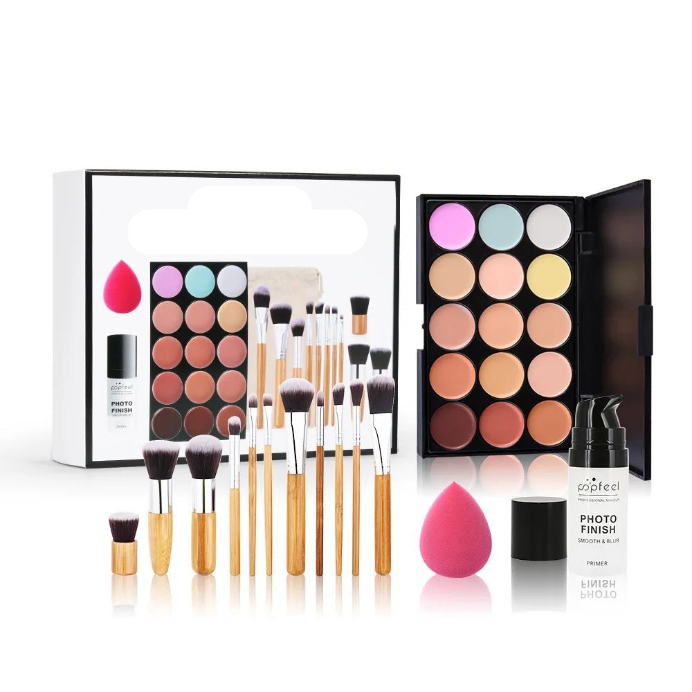 Full Makeup Set Lipstick Eyeshadow Eyeliner Highlight Korean Cosmetics Kit Make - up for women Makeup Puff Eyebrow Pencil - Checkouts UK