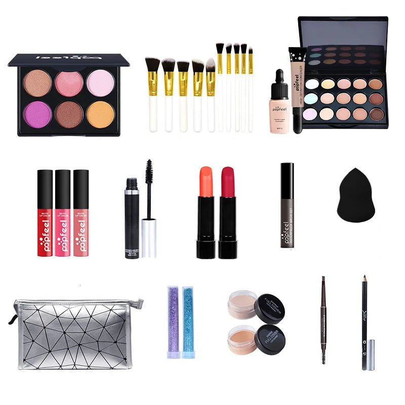 Full Makeup Set Lipstick Eyeshadow Eyeliner Highlight Korean Cosmetics Kit Make - up for women Makeup Puff Eyebrow Pencil - Checkouts UK