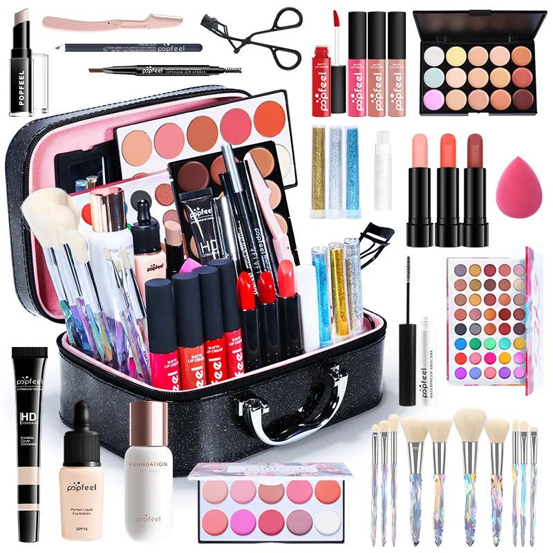 Full Makeup Set Lipstick Eyeshadow Eyeliner Highlight Korean Cosmetics Kit Make - up for women Makeup Puff Eyebrow Pencil - Checkouts UK