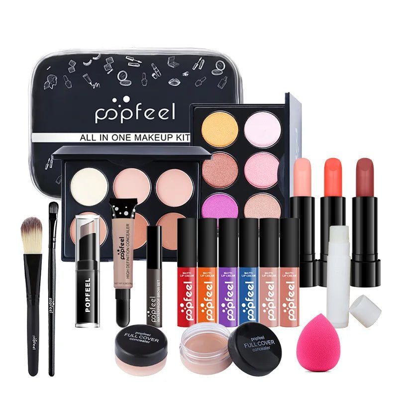 Full Makeup Set Lipstick Eyeshadow Eyeliner Highlight Korean Cosmetics Kit Make - up for women Makeup Puff Eyebrow Pencil - Checkouts UK