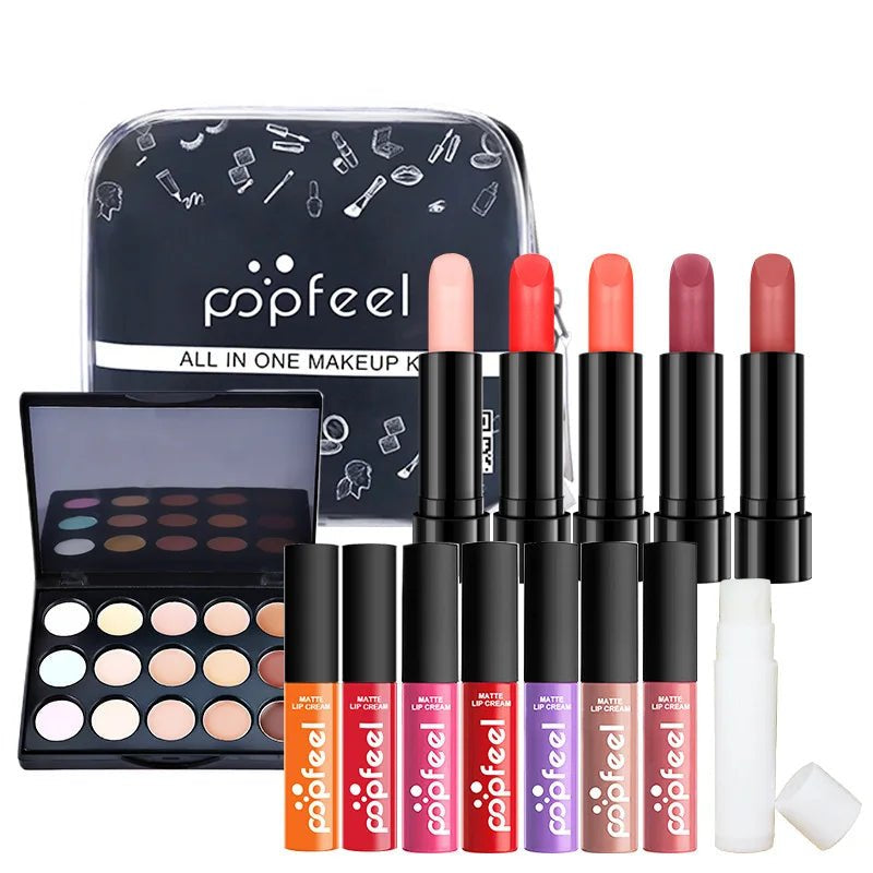 Full Makeup Set Lipstick Eyeshadow Eyeliner Highlight Korean Cosmetics Kit Make - up for women Makeup Puff Eyebrow Pencil - Checkouts UK