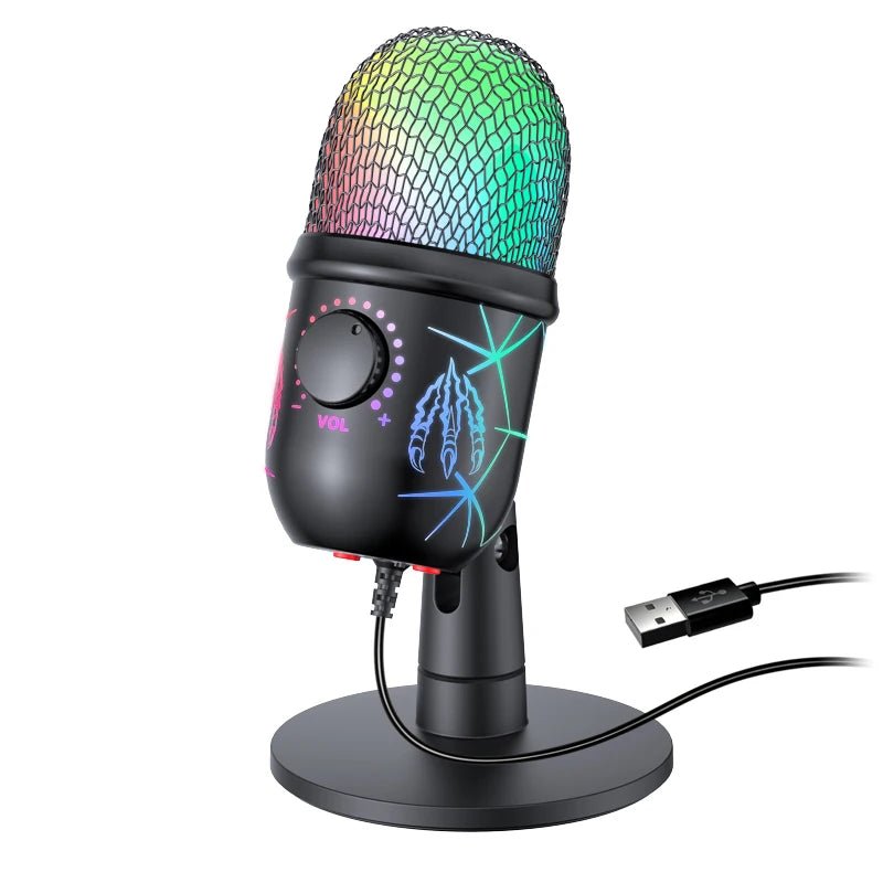 Gaming Microphone USB Microphone for PC Condenser Podcast Mic for Studio Recording with Headphone Jack, Led, Noise Cancellation - Checkouts UK