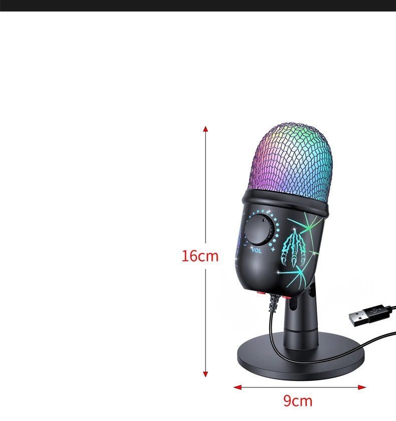 Gaming Microphone USB Microphone for PC Condenser Podcast Mic for Studio Recording with Headphone Jack, Led, Noise Cancellation - Checkouts UK