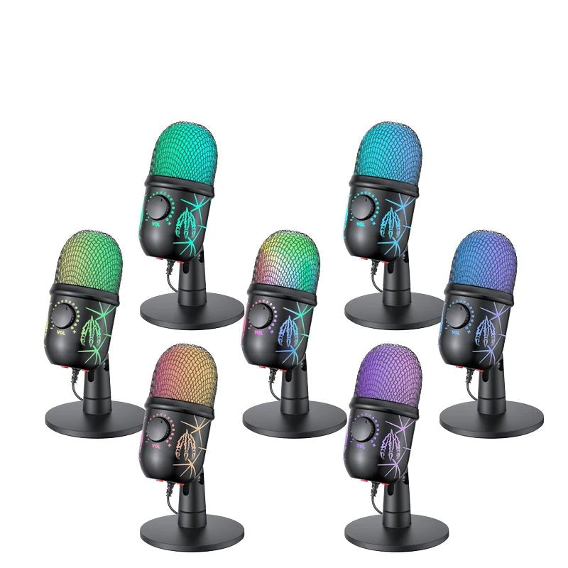 Gaming Microphone USB Microphone for PC Condenser Podcast Mic for Studio Recording with Headphone Jack, Led, Noise Cancellation - Checkouts UK