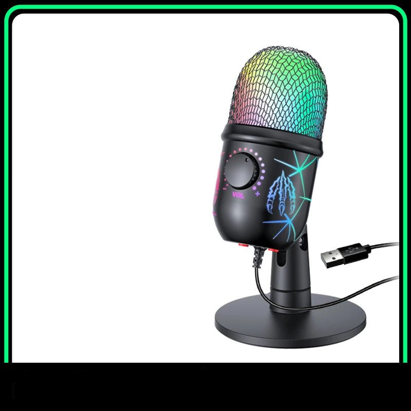 Gaming Microphone USB Microphone for PC Condenser Podcast Mic for Studio Recording with Headphone Jack, Led, Noise Cancellation - Checkouts UK