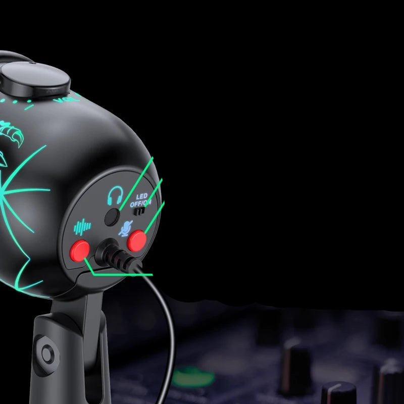 Gaming Microphone USB Microphone for PC Condenser Podcast Mic for Studio Recording with Headphone Jack, Led, Noise Cancellation - Checkouts UK