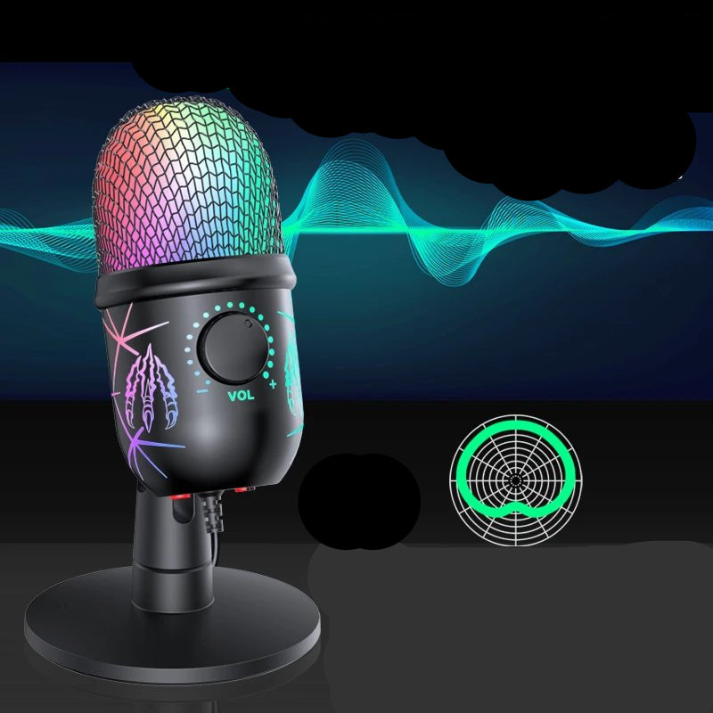 Gaming Microphone USB Microphone for PC Condenser Podcast Mic for Studio Recording with Headphone Jack, Led, Noise Cancellation - Checkouts UK