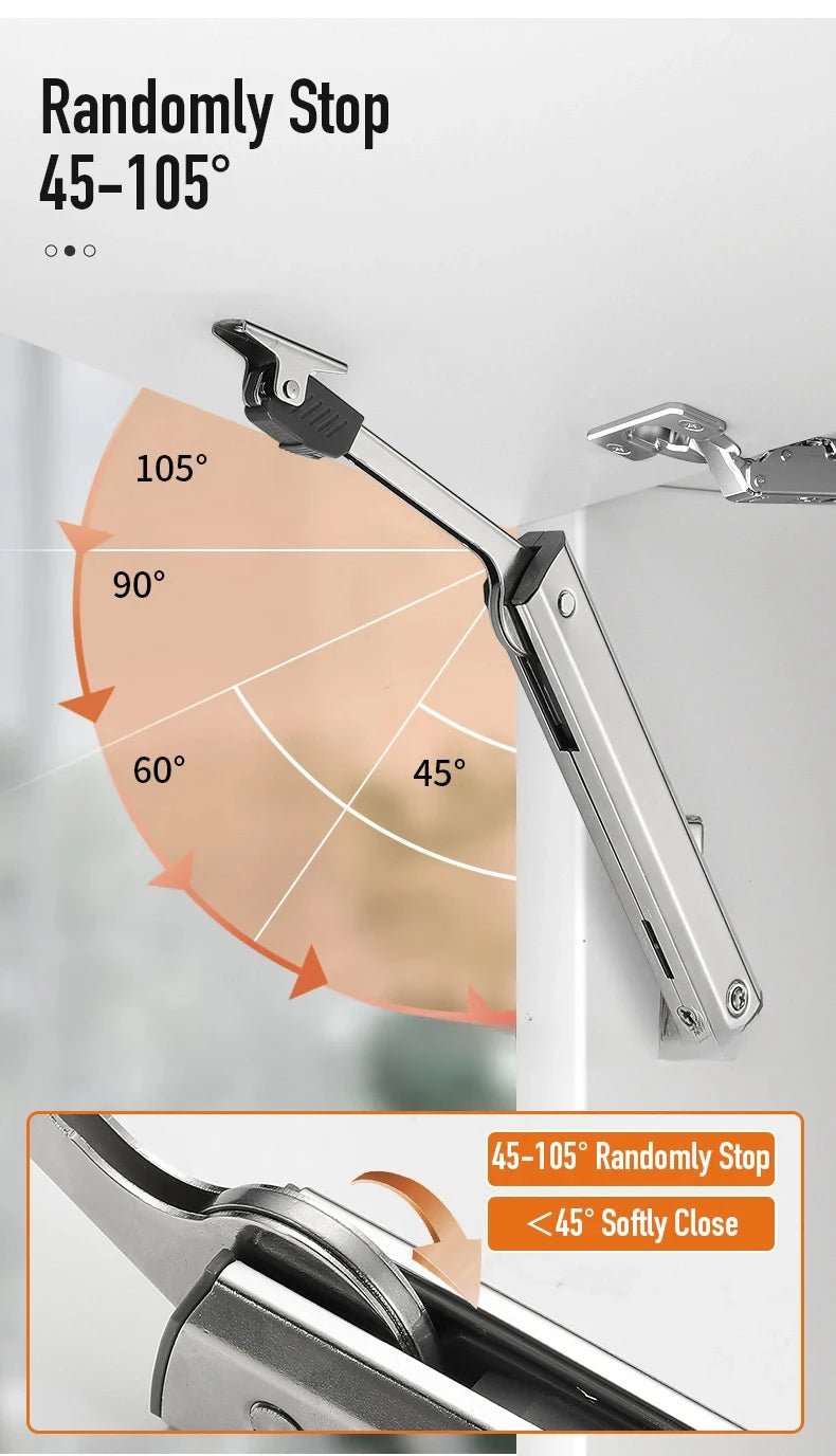 Heavy Duty Hydraulic Cabinet Hinge Randomly Stop Soft Closing Kitchen Hinges Adjustable Door Support Lift Up Door Hardware - Checkouts USA