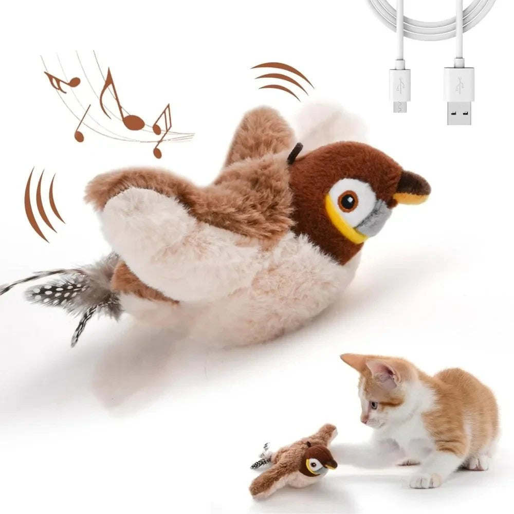 Hot Cat Interactive Toys Catnip Electric Pat Bird (with Catnip) Dog Cats Touch - Activated Squeaky Plush Toy Pet USB Rechargeable - Furbury
