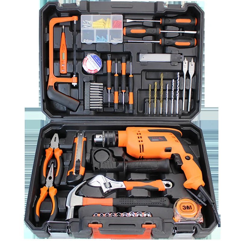 Household Hardware Tools Combination Set Car Maintenance Tools Electric Drill Impact Drill Set Toolbox - Checkouts USA