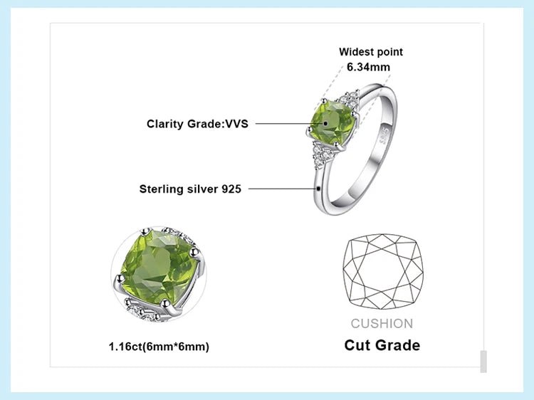Jewelry Palace 1.1ct Genuine Natural Peridot 925 Sterling Silver Solitaire Ring for Woman Fashion Gemstone Jewelry Wedding Gift - Checkouts USA