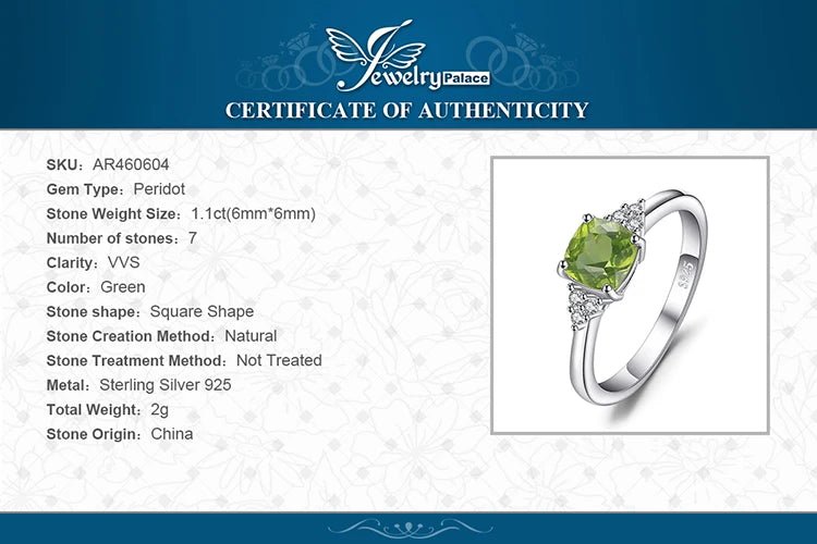 Jewelry Palace 1.1ct Genuine Natural Peridot 925 Sterling Silver Solitaire Ring for Woman Fashion Gemstone Jewelry Wedding Gift - Checkouts USA