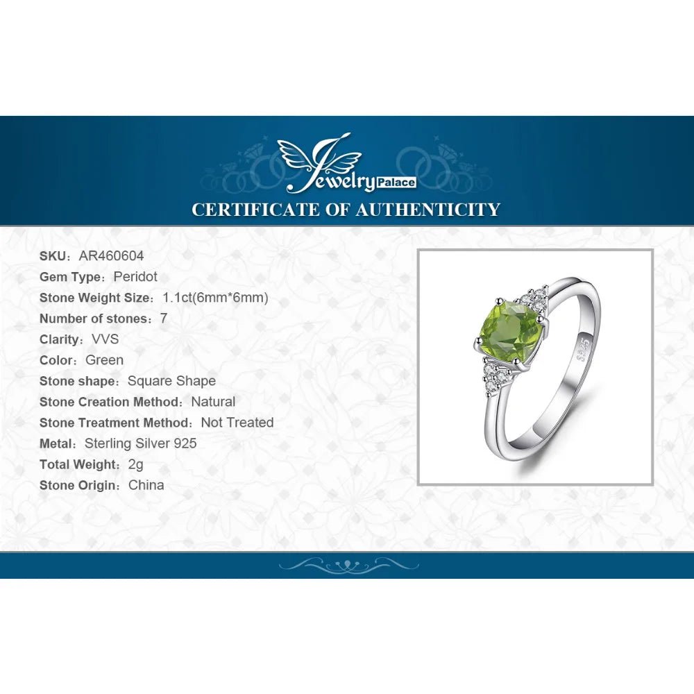 Jewelry Palace 1.1ct Genuine Natural Peridot 925 Sterling Silver Solitaire Ring for Woman Fashion Gemstone Jewelry Wedding Gift - Checkouts USA