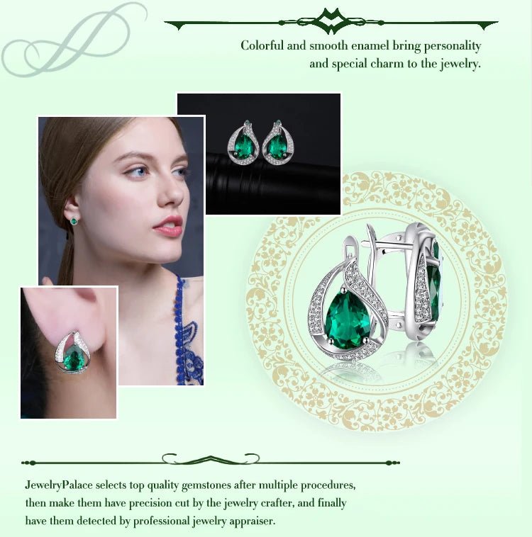 Jewelry Palace Ship From U.S. Green Simulated Nano Emerald 925 Sterling Silver Hoop Clip Earrings for Women Jewelry - Checkouts USA