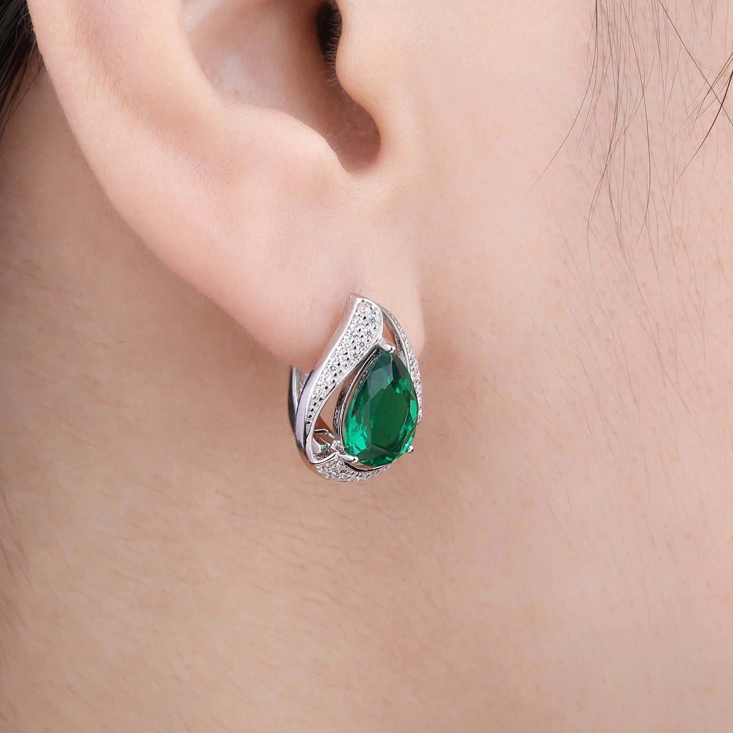 Jewelry Palace Ship From U.S. Green Simulated Nano Emerald 925 Sterling Silver Hoop Clip Earrings for Women Jewelry - Checkouts USA