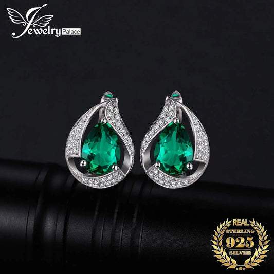 Jewelry Palace Ship From U.S. Green Simulated Nano Emerald 925 Sterling Silver Hoop Clip Earrings for Women Jewelry - Checkouts USA