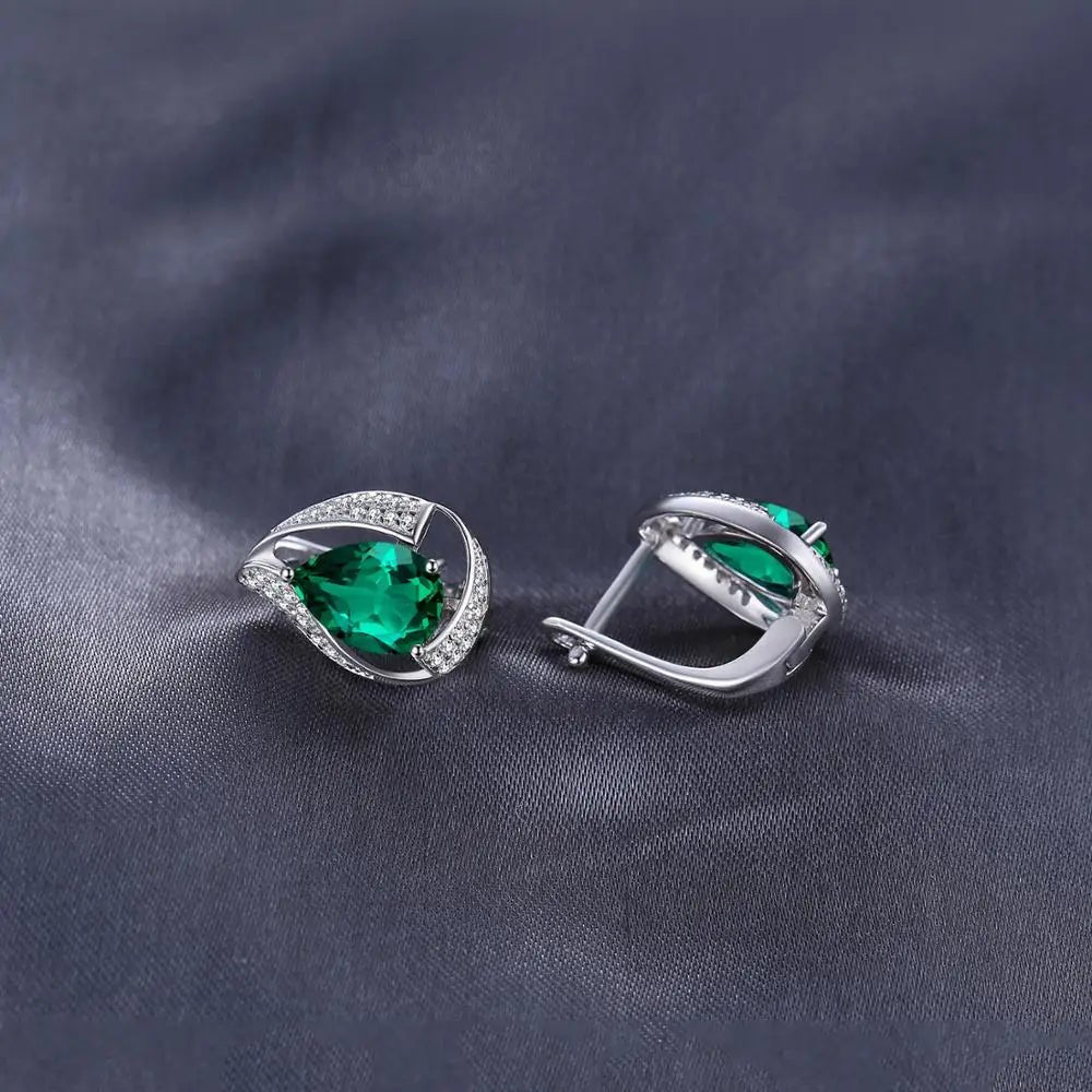 Jewelry Palace Ship From U.S. Green Simulated Nano Emerald 925 Sterling Silver Hoop Clip Earrings for Women Jewelry - Checkouts USA