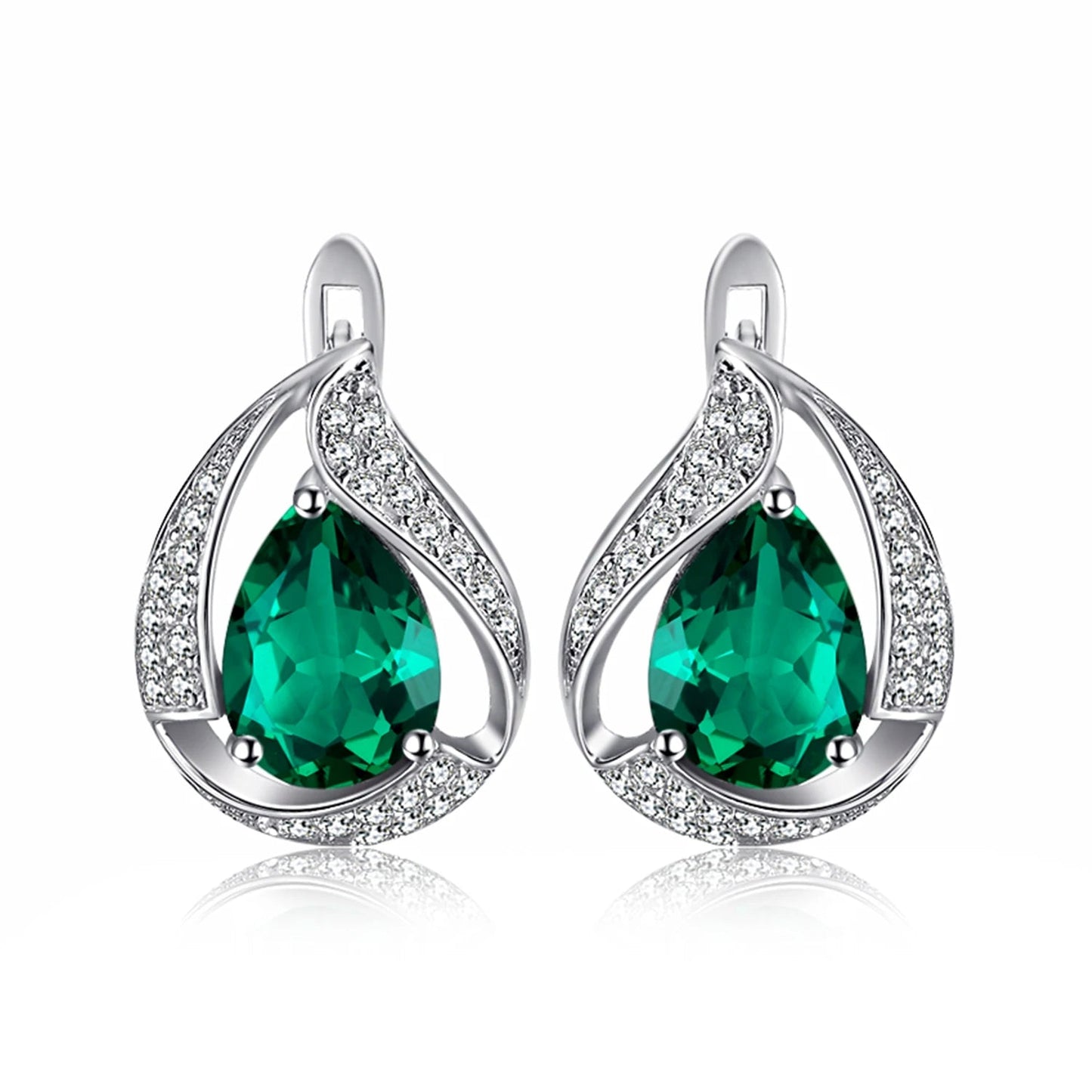Jewelry Palace Ship From U.S. Green Simulated Nano Emerald 925 Sterling Silver Hoop Clip Earrings for Women Jewelry - Checkouts USA